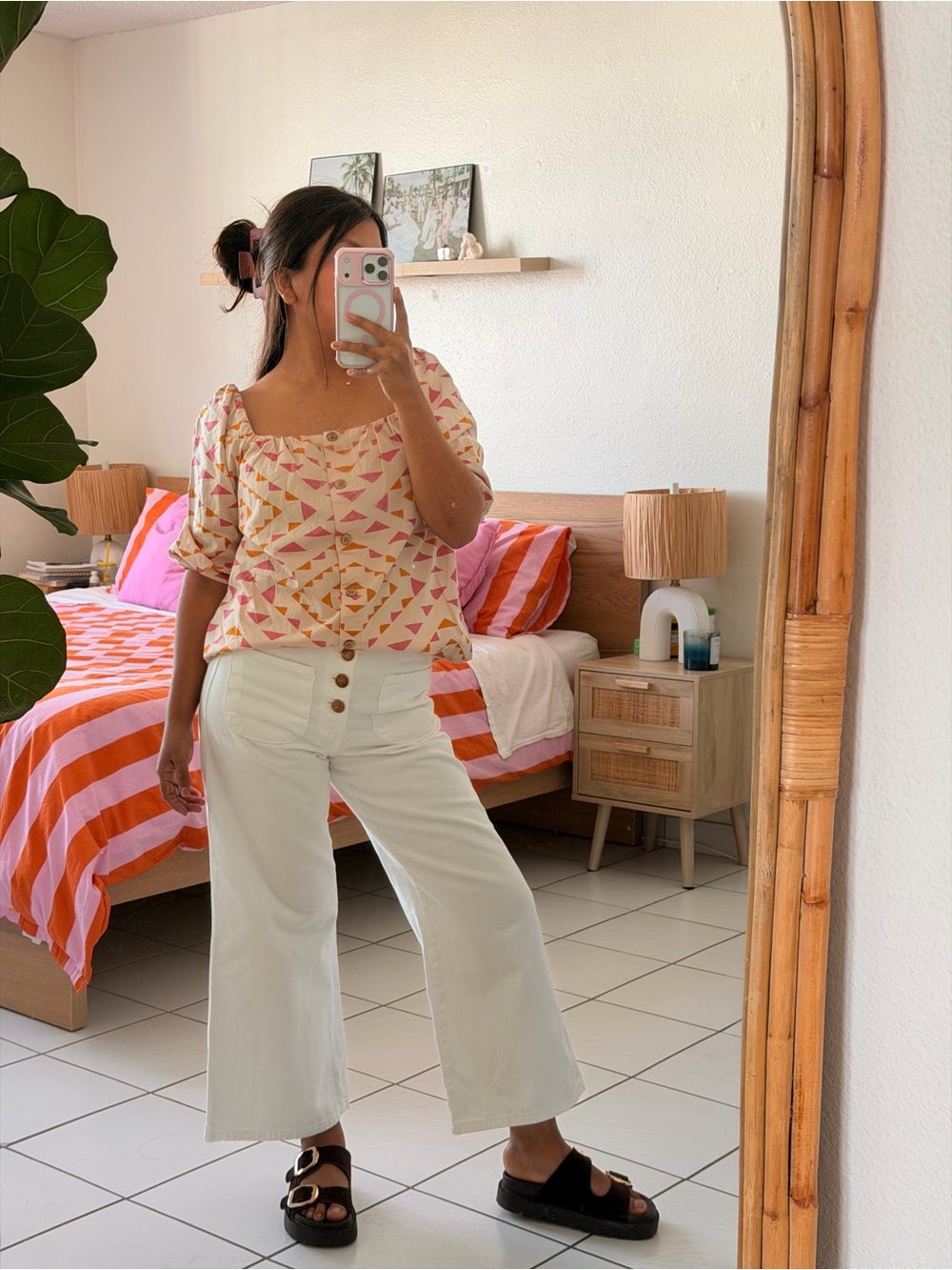 Faherty Cream High-Rise Cropped Wide-Leg Jeans